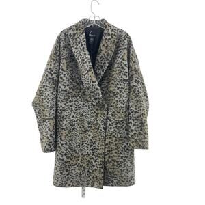 Lane Bryant Gray & Beige Cheetah Print Women Fleece Overcoat Size 14/16 Good